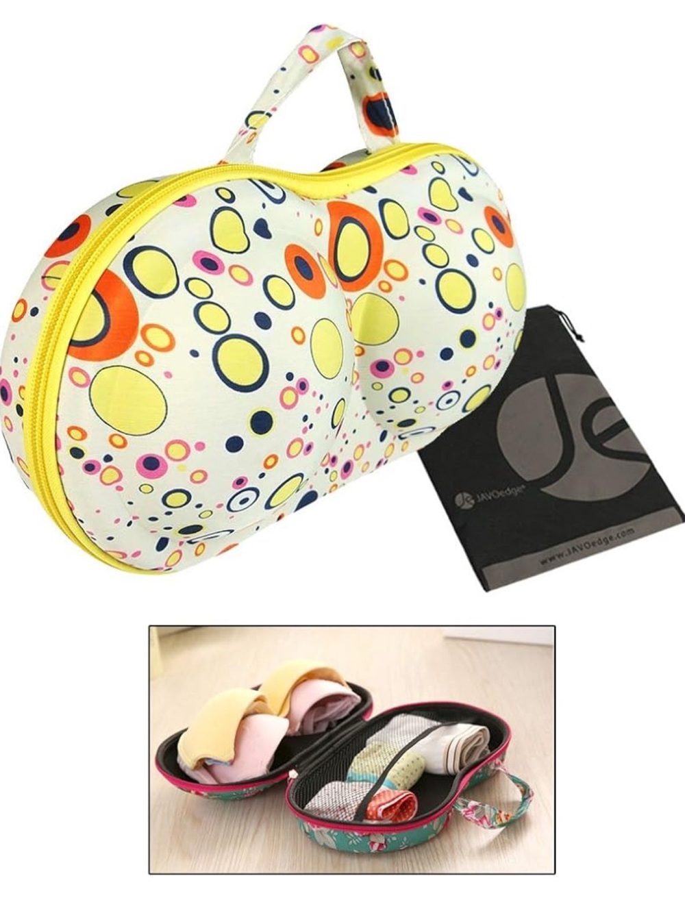 Women’s White Multi-Color Bubble Print Top-Handle Bag, bra travel storage - Picture 4 of 7